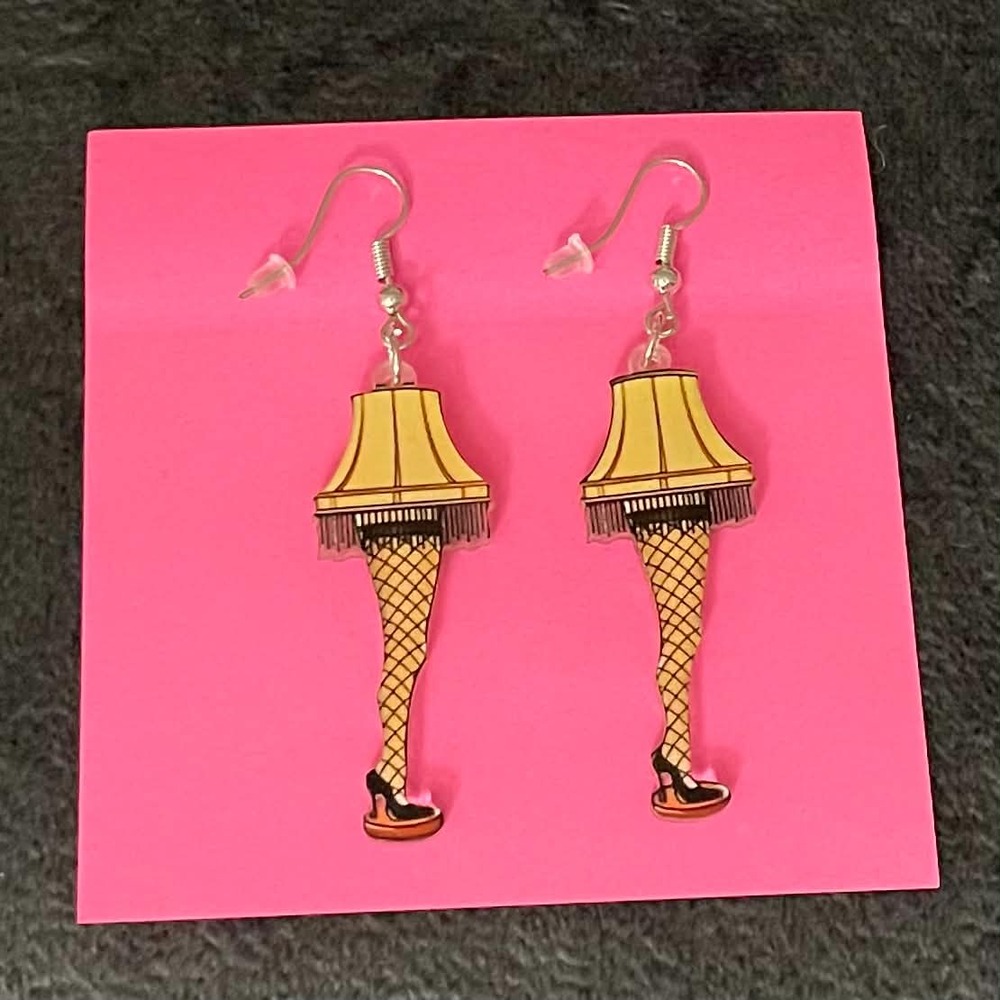 Vintage Dangle Earrings Leg Lamp Cute Novelty Jewelry Pastel Yellow and Black